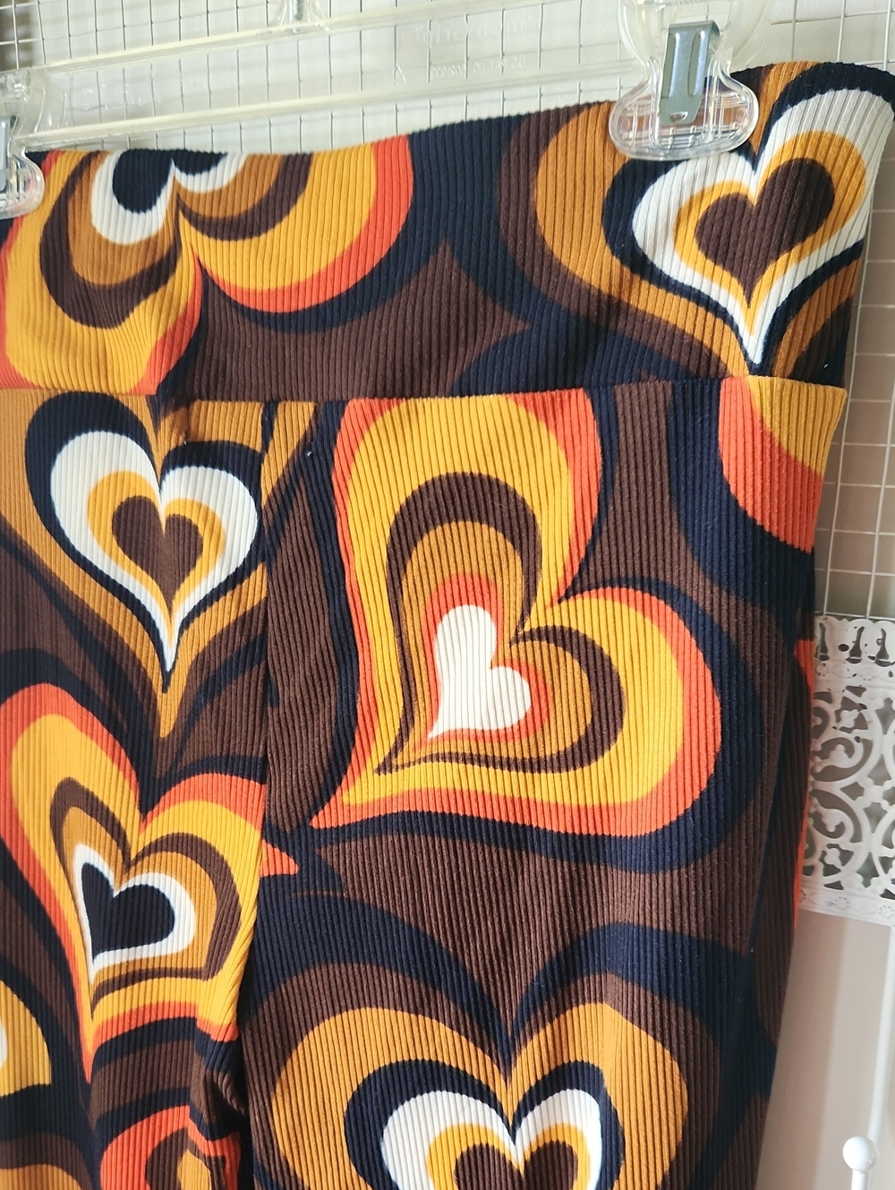 Mod Heart Print sz XL Boho Flare Bell Bottom Pants Hippie - Picture 5 of 8